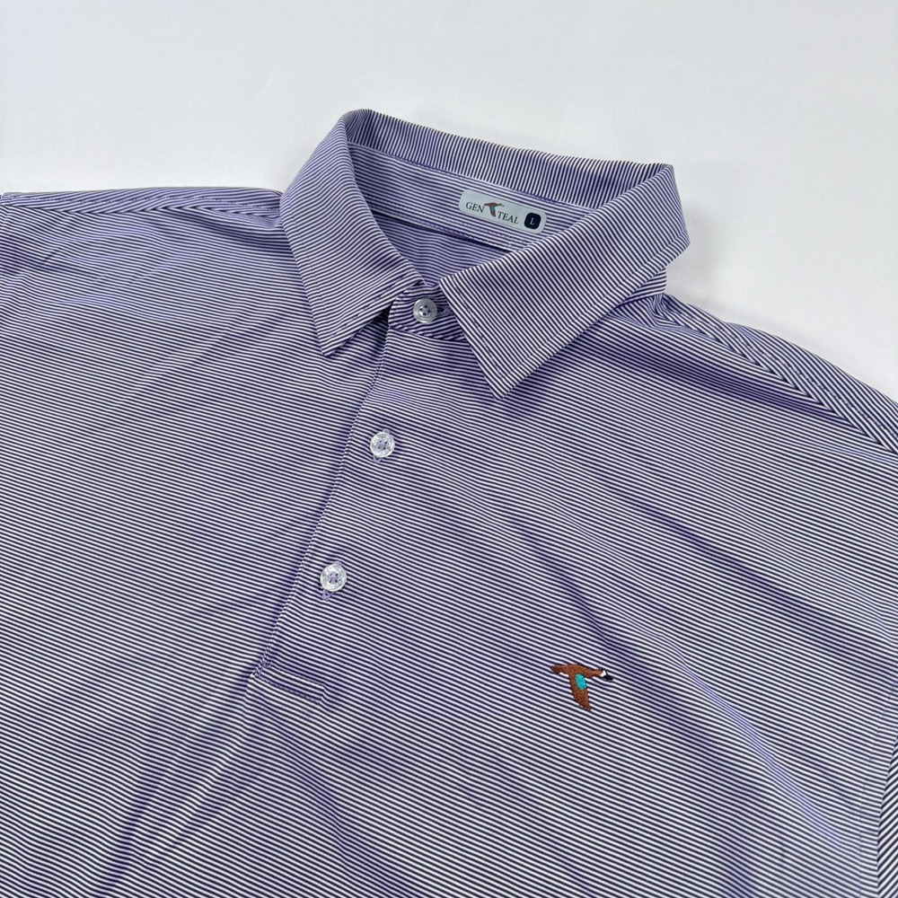 GenTeal Mens Polo Shirt Large Purple Striped Performance Stretch Short Sleeve